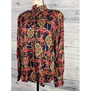 Vintage Talbots Button Up Plaid Shirt Womens 6 Holiday Flannel Rayon Wool USA